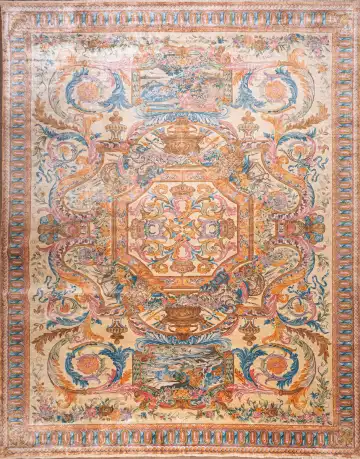 Ковёр Savonnerie 23110 — белый и оранжевый, с медальоном