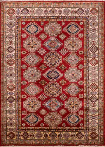 Ковёр Казах 23665 — красный и кремовый, с медальоном