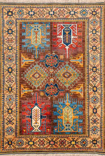 Ковёр Казах 23667 — коричневый и белый, сюжетный рисунок