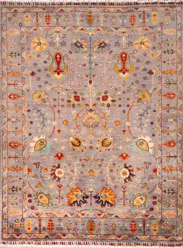 Ковёр Suzani 23677 — серый и красный, растительный рисунок