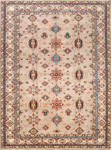 Ковёр Казах 23682 — кремовый и красный, с медальоном