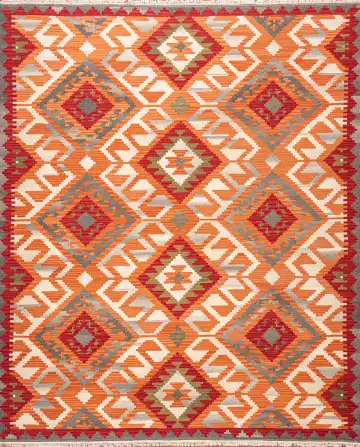 Ковёр Килим 23694 — красный и оранжевый, геометрический рисунок