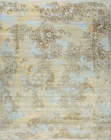 Ковёр Illusion 24581 — голубой и золотистый, растительный рисунок