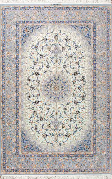 Ковёр Исфахан 24756 — кремовый и синий, с медальоном