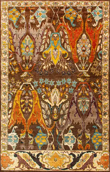 Ковёр Bidjar 24900 — коричневый и жёлтый, с медальоном