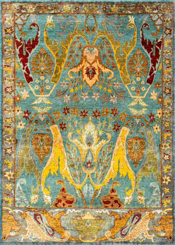 Ковёр Bidjar 24903 — голубой и жёлтый, сюжетный рисунок