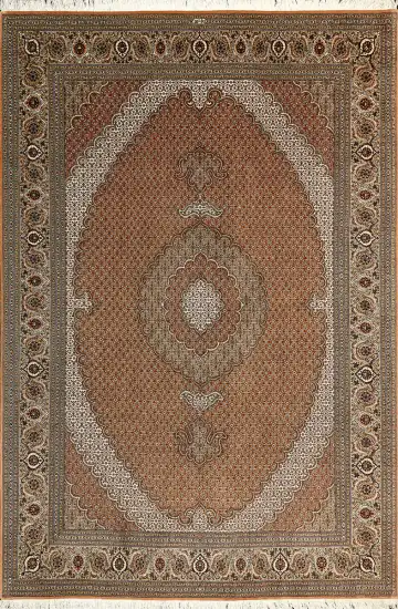 Ковёр Тебриз 2504 — кремовый и красный, с медальоном