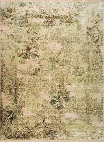 Ковёр Illusion 25004 — кремовый и зелёный, растительный рисунок