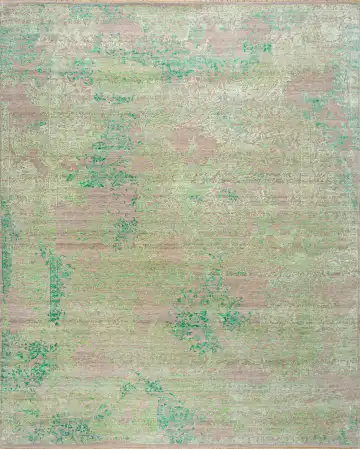 Ковёр Illusion 25530 — бежевый и зелёный, растительный рисунок