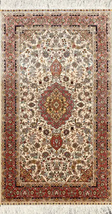 Ковёр Хереке 3068 — кремовый и красный, с медальоном