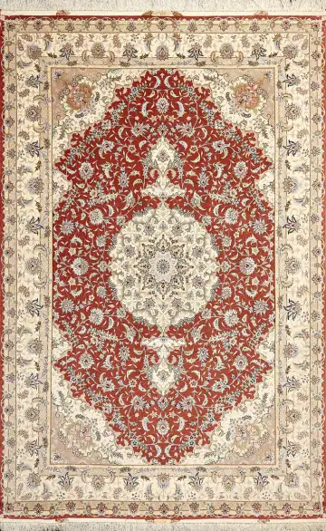 Ковёр Тебриз 5040 — красный и кремовый, с медальоном