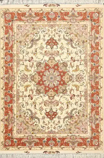 Ковёр Тебриз 5045 — кремовый и красный, с медальоном
