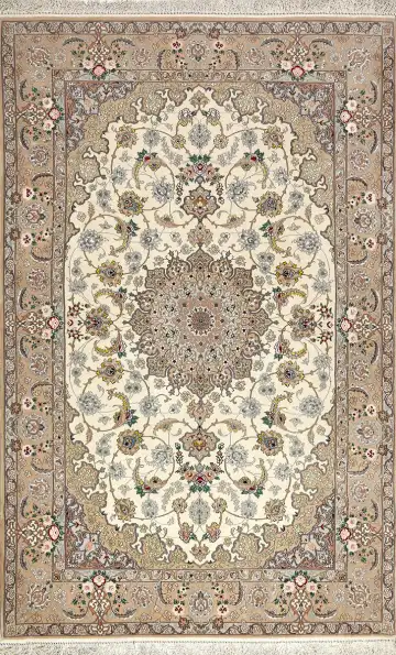 Ковёр Исфахан 5057 — кремовый и коричневый, с медальоном