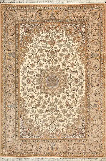 Ковёр Исфахан 5058 — кремовый и коричневый, с медальоном