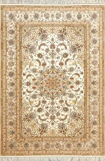 Ковёр Исфахан 5059 — кремовый и коричневый, с медальоном