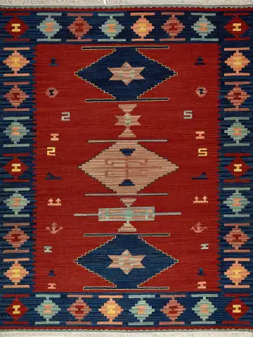 Ковёр Килим 7311 — красный и синий, геометрический рисунок