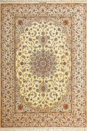 Ковёр Исфахан 7622 — жёлтый и коричневый, с медальоном