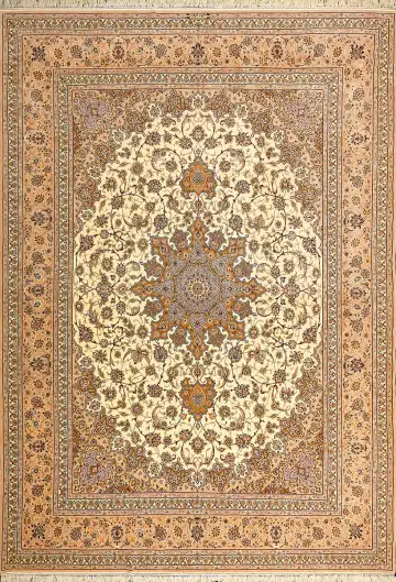 Ковёр Исфахан 7631 — кремовый и коричневый, с медальоном