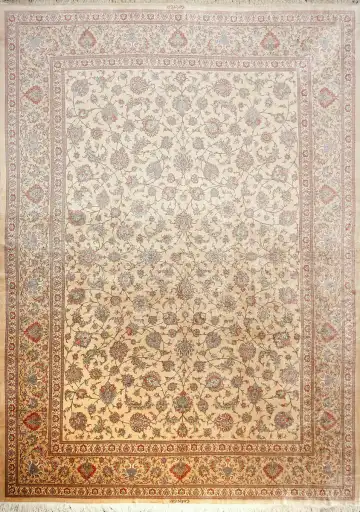 Ковёр Кум 7650 — кремовый и розовый, растительный рисунок