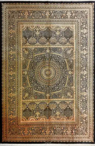 Ковёр Кум 7657 — кремовый и коричневый, с медальоном