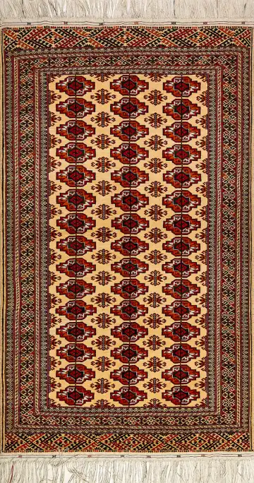 Ковёр Кеджебе 7705 — кремовый и красный, с медальоном