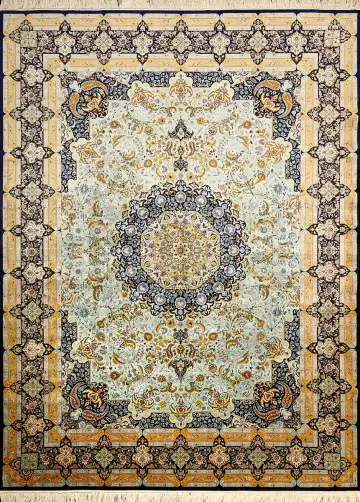 Ковёр Хереке 8343 — голубой и кремовый, с медальоном