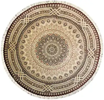 Ковёр Кум 8586 — кремовый и коричневый, с медальоном