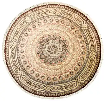 Ковёр Кум 8588 — кремовый и коричневый, с медальоном