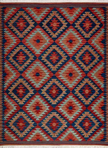 Ковёр Килим 8848 — красный и синий, геометрический рисунок