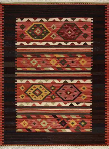 Ковёр Килим 8866 — чёрный и красный, геометрический рисунок