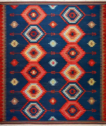 Ковёр Килим 8874 — синий и красный, геометрический рисунок
