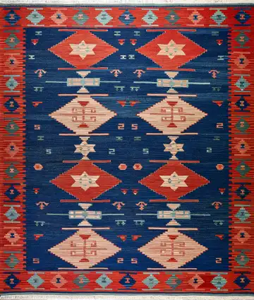 Ковёр Килим 8876 — синий и красный, геометрический рисунок