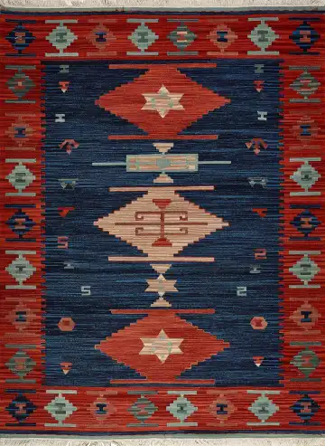 Ковёр Килим 8877 — синий и красный, геометрический рисунок