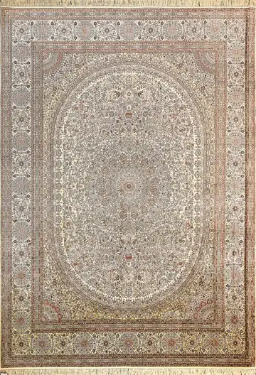 Ковёр Хереке 927 — кремовый и красный, с медальоном