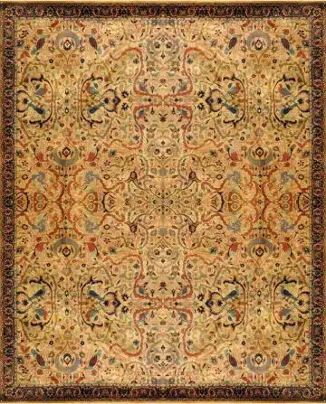 Индийский ковёр 1023 — кремовый и красный, растительный рисунок