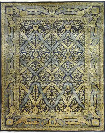 Ковёр Bidjar 1027 — синий и золотистый, с медальоном