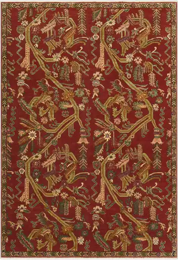 Индийский ковёр 1028 — красный и золотистый, растительный рисунок