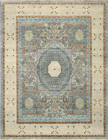 Ковёр Mamluk 1065 — голубой и кремовый, с медальоном