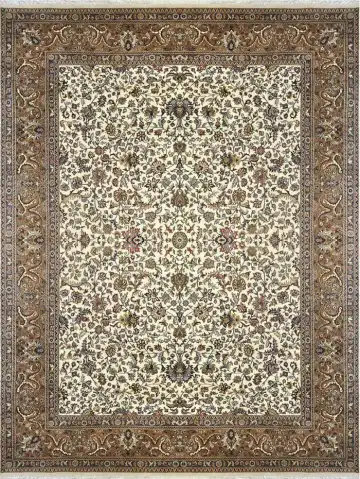 Индийский ковёр 1078 — кремовый и коричневый, растительный рисунок