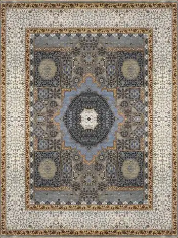 Ковёр Mamluk 1091 — синий и кремовый, с медальоном