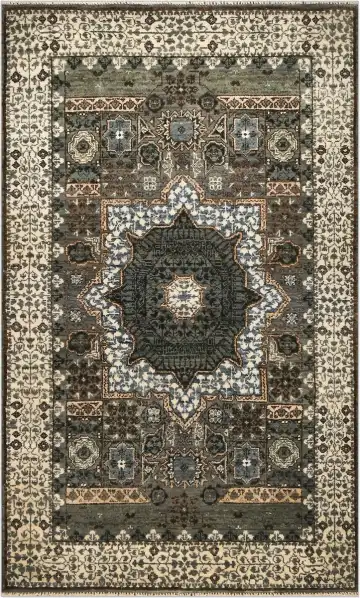 Ковёр Mamluk 1112 — коричневый и кремовый, с медальоном