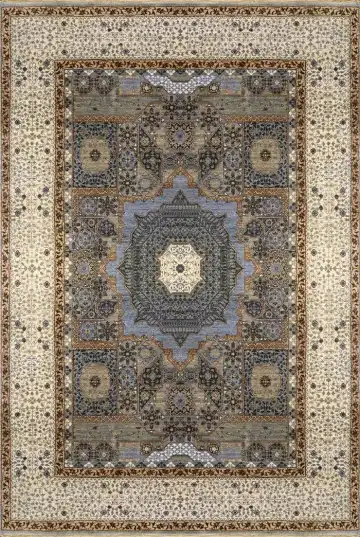 Ковёр Mamluk 1147 — бежевый и синий, с медальоном