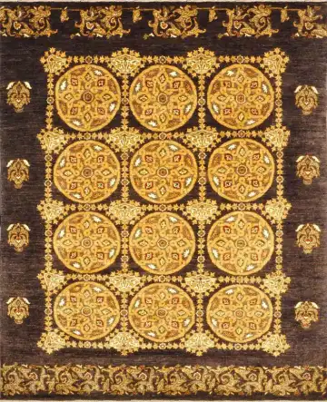 Ковёр Saltani 1224 — коричневый и золотистый, геометрический рисунок