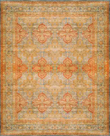 Ковёр Saltani 1387 — голубой и терракотовый, геометрический рисунок