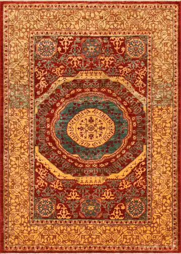 Ковёр Mamluk 1403 — красный и жёлтый, с медальоном