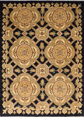 Ковёр Saltani 1424 — чёрный и золотистый, с медальоном