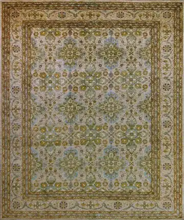 Ковёр Saltani 1427 — голубой и золотистый, растительный рисунок