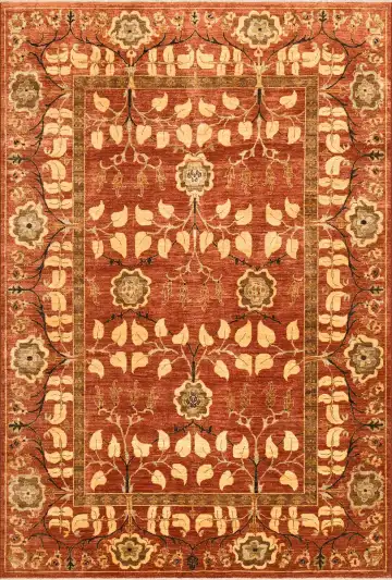 Пакистанский ковёр 1456 — красный и жёлтый, растительный рисунок