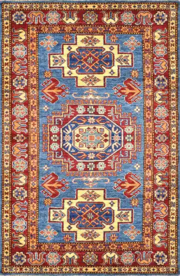 Ковёр Казах 1476 — синий и красный, восточный орнамент