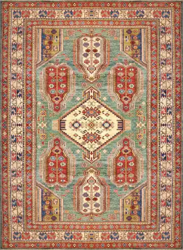Ковёр Казах 1480 — синий и красный, растительный рисунок